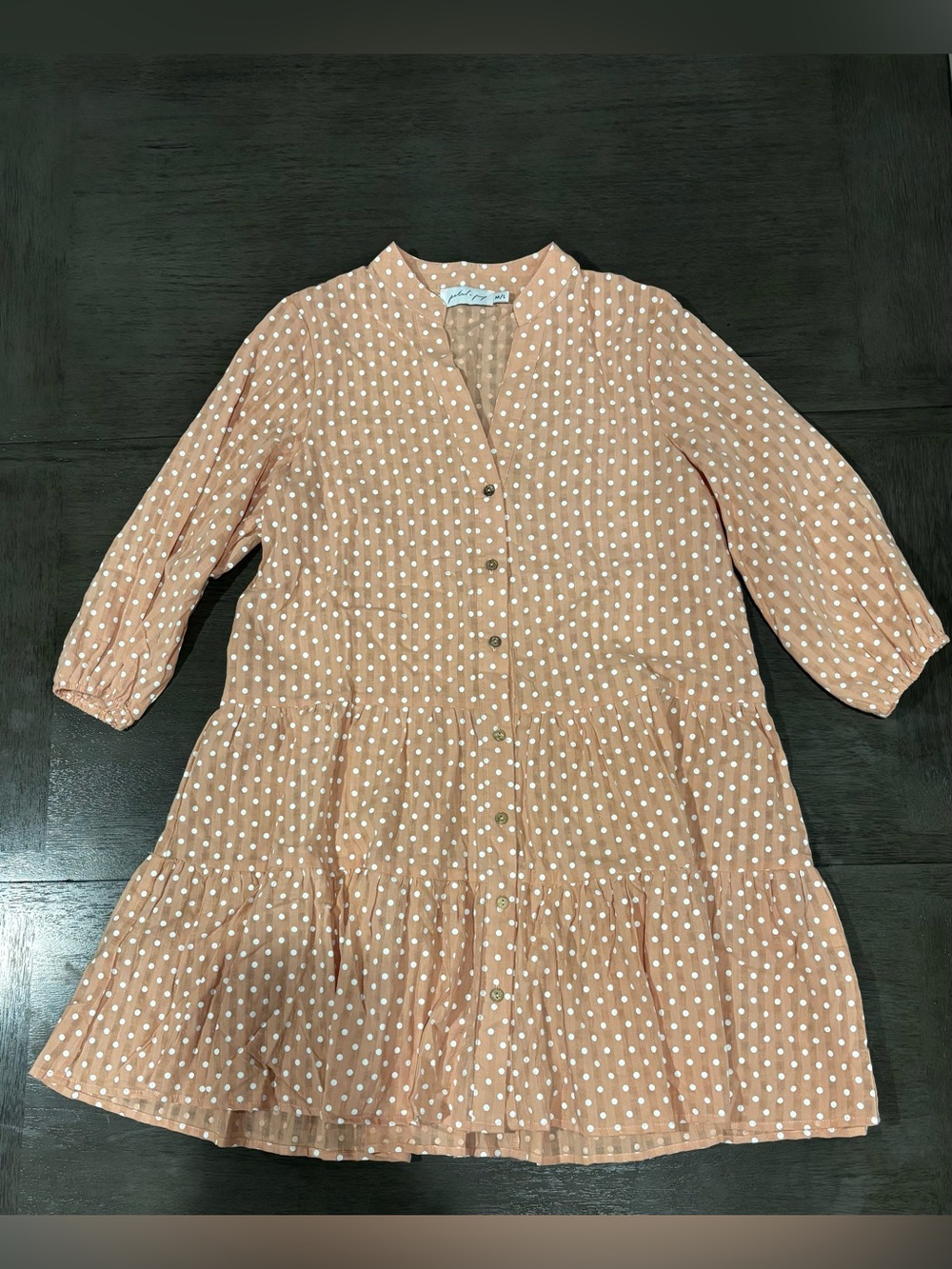 Petal & Pup Peach Polka Dot Tiered Dress with White Dots